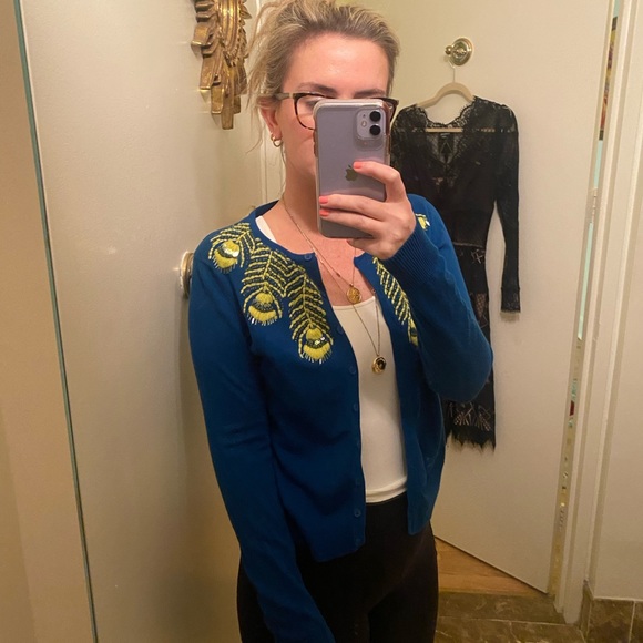 Anthropologie Tabitha Cardigan - beaded peacock 🦚 feathers- so pretty! - Picture 8 of 10